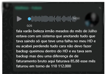 Áudio do cliente da auto peças comentando o aumento no faturamento